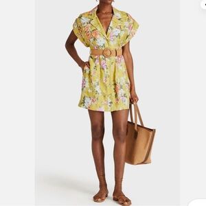Zimmermann Yellow Pattie Floral Linen Dress with Pink Floral Accents Size 1